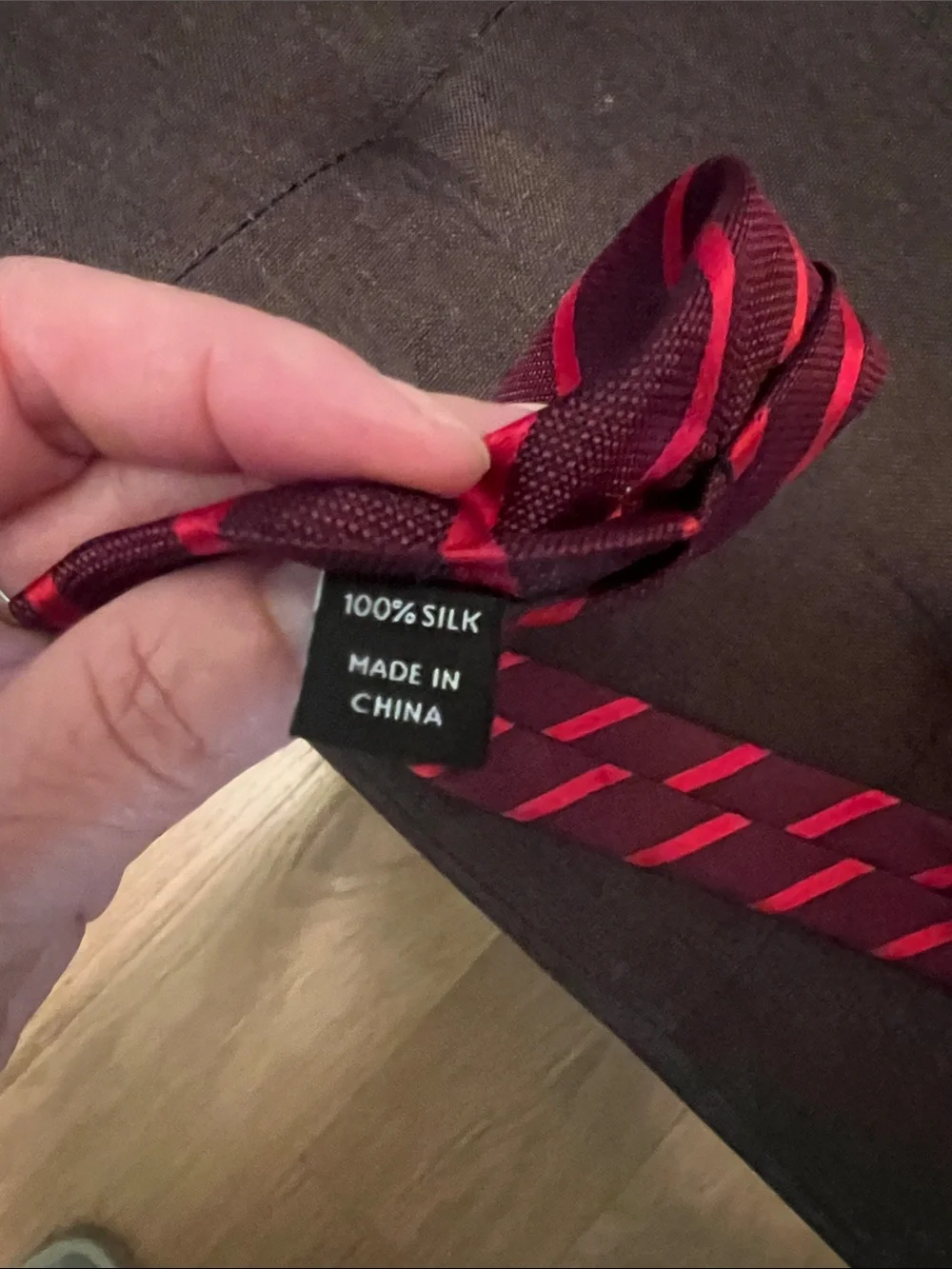 #3084*”63”Paul Fredrick Burgundy Tie with Red Diagonal Stripes